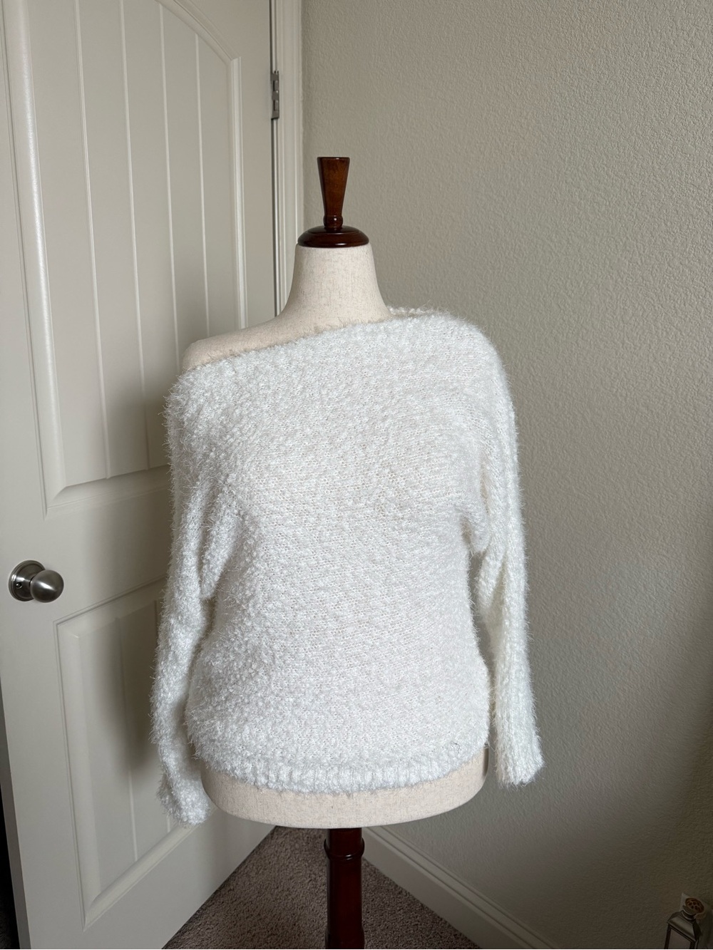 Maurices White Off-the-Shoulder Fuzzy Sweater - XL